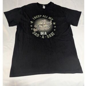 Gildan Dad Jokes Dad-A-Base Graphic T-Shirt Mens Medium Black Good Humor Pun Tee